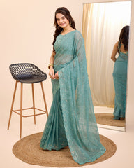 Enchanted Organza: Embroidered Wedding Turquoise Saree in Soft Organza Silk Colorful Saree