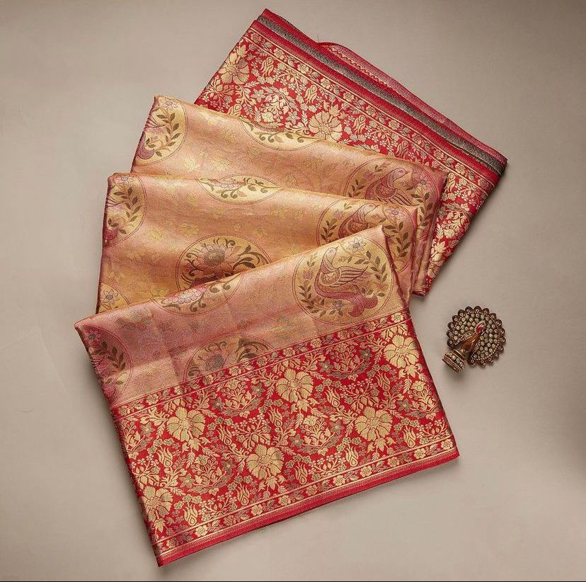 Enchanting Banarasi Silk Saree with Richly Embroidered Mono Banglory Blouse Colorful Saree