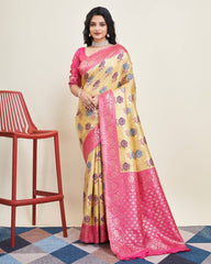 Enchanting Designer Lemon Yellow Saree: Soft Kanjivaram Silk with Rich Jacquard Colorful Saree