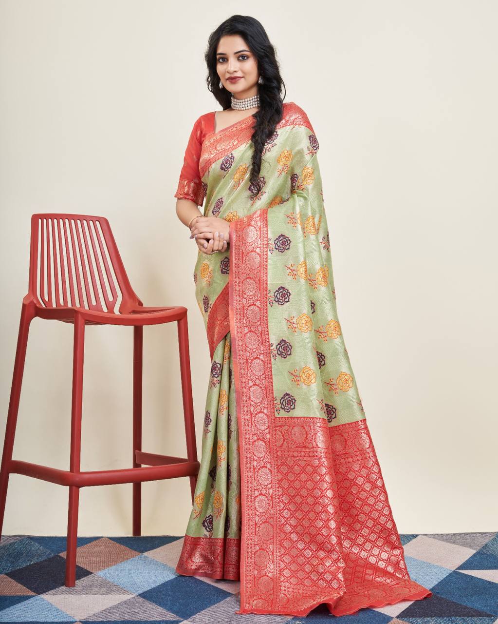 Enchanting Designer Pista Green Saree: Soft Kanjivaram Silk with Rich Jacquard Colorful Saree