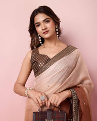 Enchanting Ombre Soft Taby Silk Organza Brown Saree with Exquisite Embroidery Colorful Saree