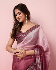 Enchanting Ombre Soft Taby Silk Organza Onion Color Saree with Exquisite Embroidery Colorful Saree