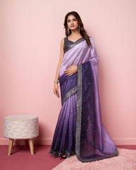 Enchanting Ombre Soft Taby Silk Organza Purple Saree with Exquisite Embroidery Colorful Saree