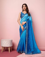 Enchanting Ombre Soft Taby Silk Organza Sky Blue Saree with Exquisite Embroidery Colorful Saree