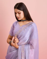 Enchanting Party Wear Purple Saree: Exquisite Burberry Silk with Embroidery & Cutwork Colorful Saree