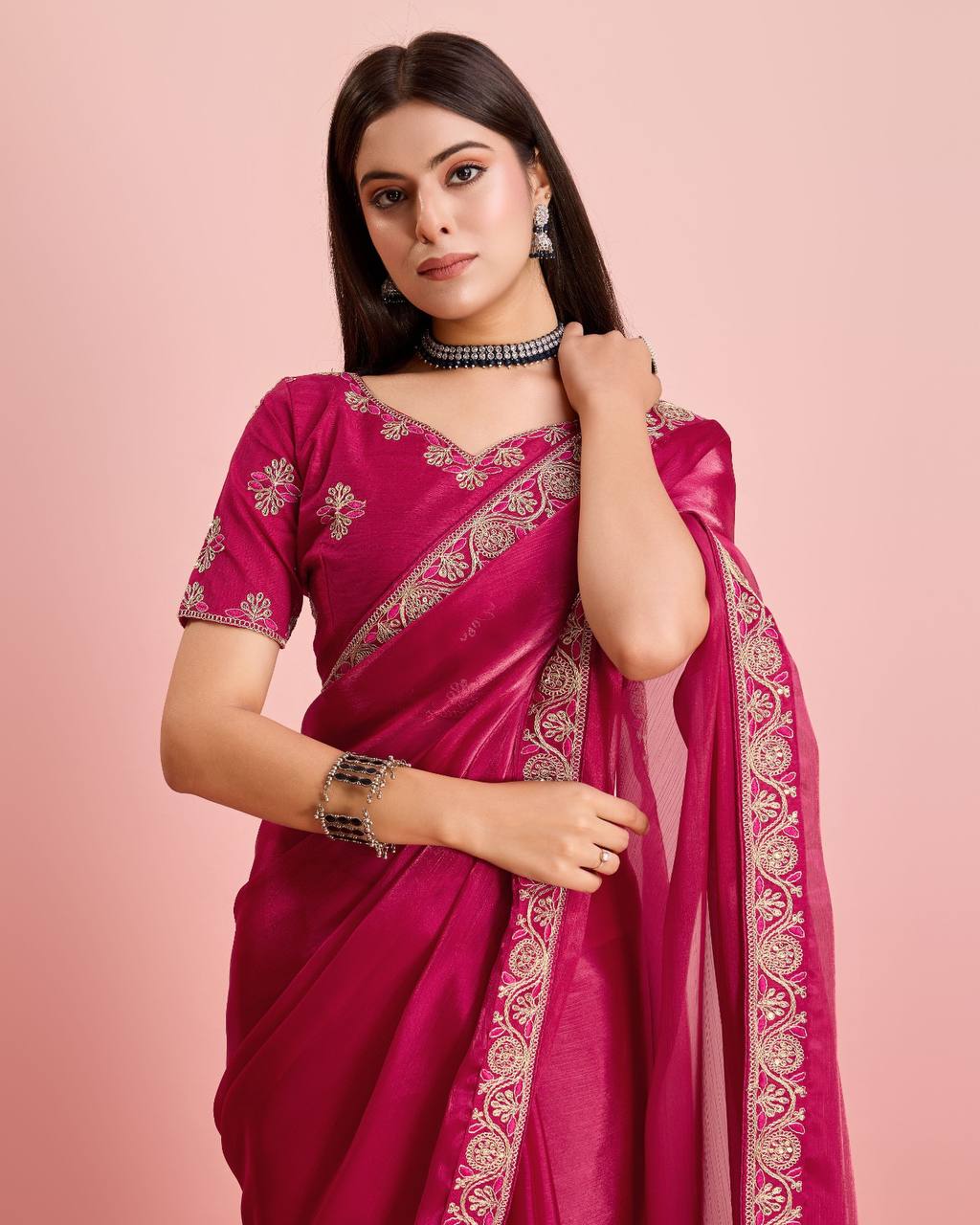 Enchanting Party Wear Rani Pink Saree: Exquisite Burberry Silk with Embroidery & Cutwork Colorful Saree