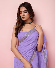 Enchanting Sequin Lavender Saree with Organza Embroidery Pallu Colorful Saree