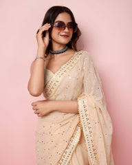 Enchanting Sequin Off White Saree with Organza Embroidery Pallu Colorful Saree