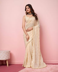 Enchanting Sequin Off White Saree with Organza Embroidery Pallu Colorful Saree