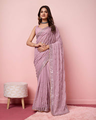 Enchanting Sequin Onion Saree with Organza Embroidery Pallu Colorful Saree