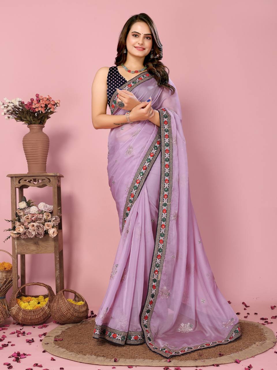 Enchanting Taby Silk Organza Purple Saree With Blouse Piece Colorful Saree