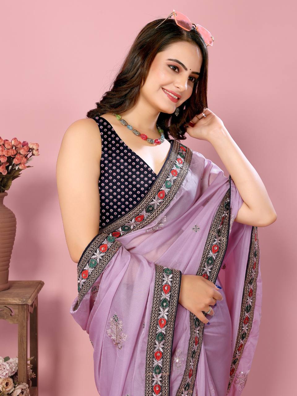 Enchanting Taby Silk Organza Purple Saree With Blouse Piece Colorful Saree