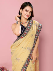 Enchanting Taby Silk Organza Yellow Saree With Blouse Piece Colorful Saree