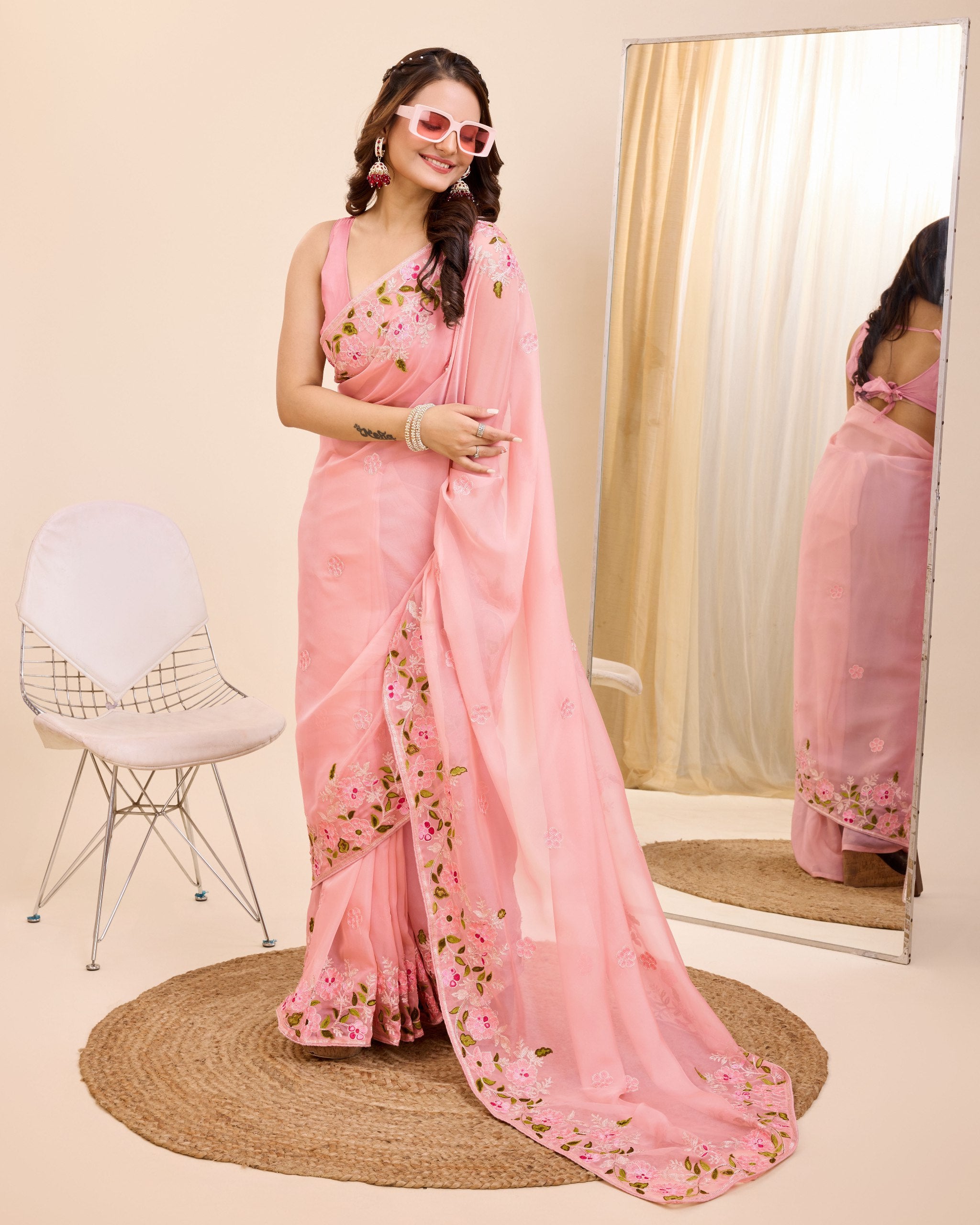 Enthralling Taby Silk Wedding Pink Saree with Zari & Piping Border Colorful Saree