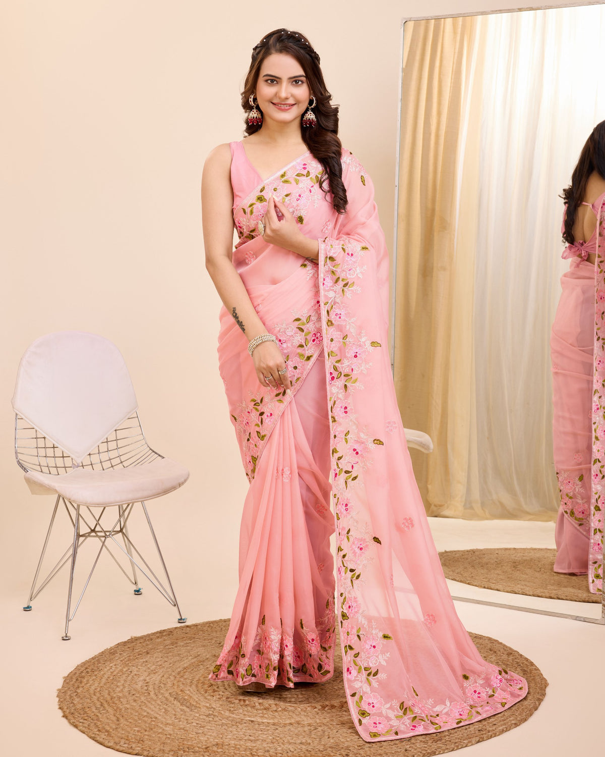 Enthralling Taby Silk Wedding Pink Saree with Zari & Piping Border Colorful Saree