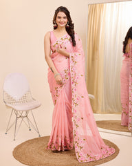 Enthralling Taby Silk Wedding Pink Saree with Zari & Piping Border Colorful Saree