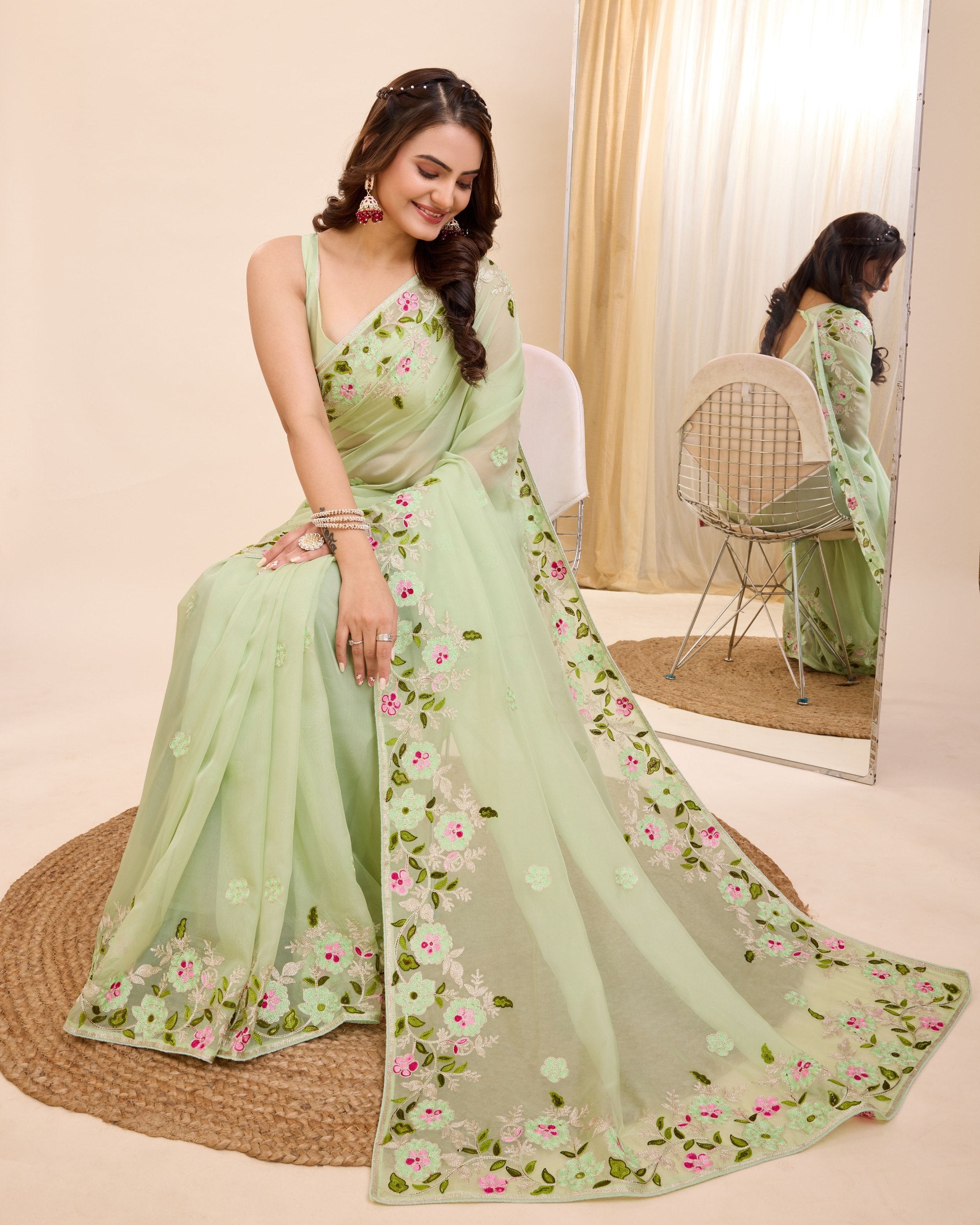 Enthralling Taby Silk Wedding Pista Green Saree with Zari & Piping Border Colorful Saree