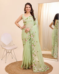 Enthralling Taby Silk Wedding Pista Green Saree with Zari & Piping Border Colorful Saree