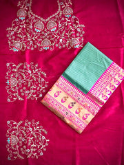 Exquisite Banarasi Silk Saree with Heavily Embroidered Mono Banglory Blouse Colorful Saree