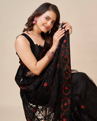 Exquisite Chikankari Black  Saree - Soft Net with Mono Banglory Blouse Colorful Saree