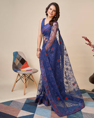 Exquisite Chikankari Blue Saree - Soft Net with Mono Banglory Blouse Colorful Saree