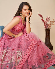 Exquisite Chikankari Pink Saree - Soft Net with Mono Banglory Blouse Colorful Saree