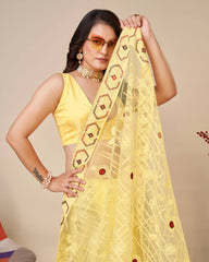 Exquisite Chikankari Yellow Saree - Soft Net with Mono Banglory Blouse Colorful Saree