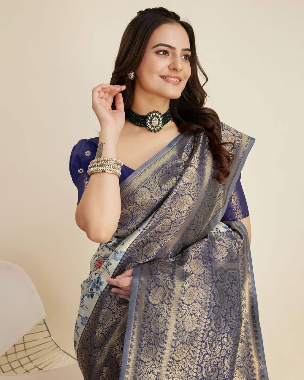 Exquisite Designer Blue Saree in Soft Banarasi Silk with Jacquard & Rich Zari Work Colorful Saree