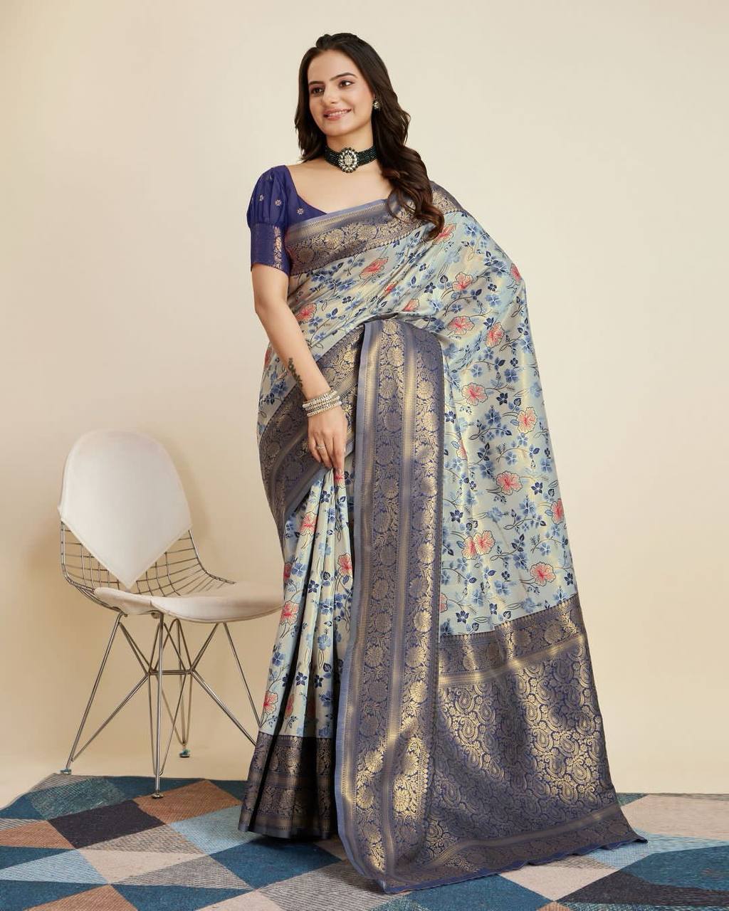 Exquisite Designer Blue Saree in Soft Banarasi Silk with Jacquard & Rich Zari Work Colorful Saree