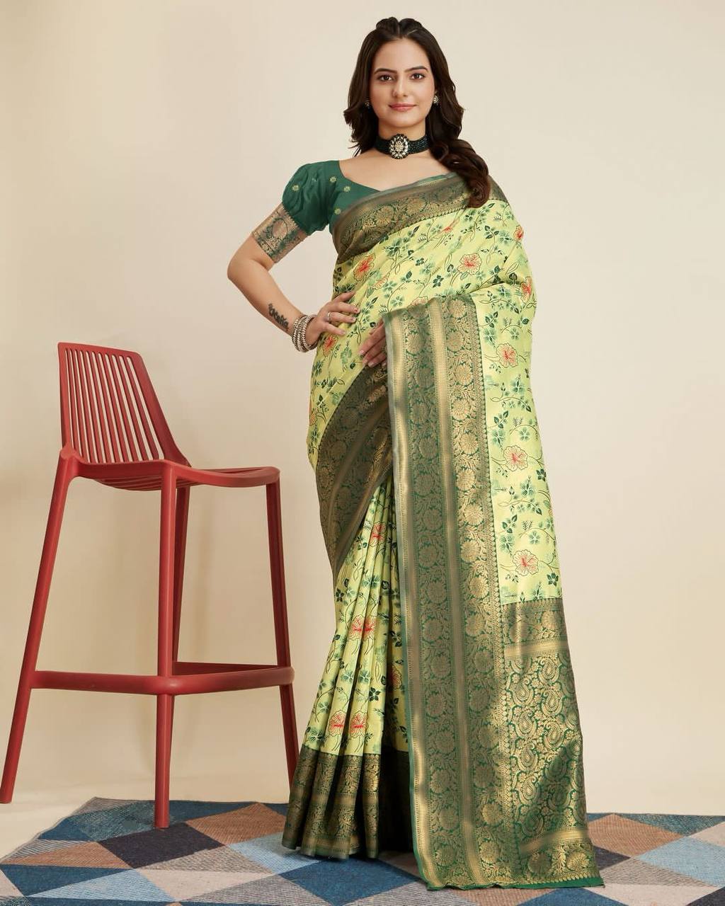 Exquisite Designer Green Saree in Soft Banarasi Silk with Jacquard & Rich Zari Work Colorful Saree