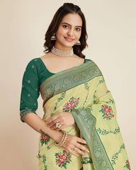 Exquisite Designer Kanjivaram Silk Green Saree with Intricate Jacquard Work Colorful Saree