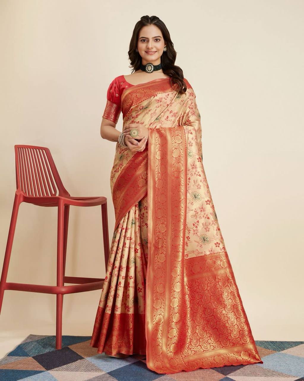 Exquisite Designer Orange Saree in Soft Banarasi Silk with Jacquard & Rich Zari Work Colorful Saree