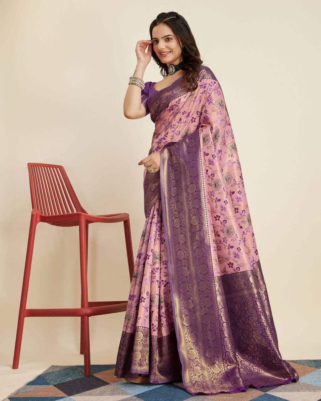 Exquisite Designer Pink Saree in Soft Banarasi Silk with Jacquard & Rich Zari Work Colorful Saree