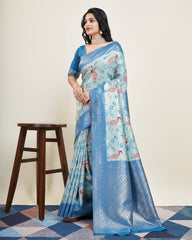 Exquisite Designer Sky Blue Saree in Soft Banarasi Silk with Jacquard & Rich Pallu Colorful Saree