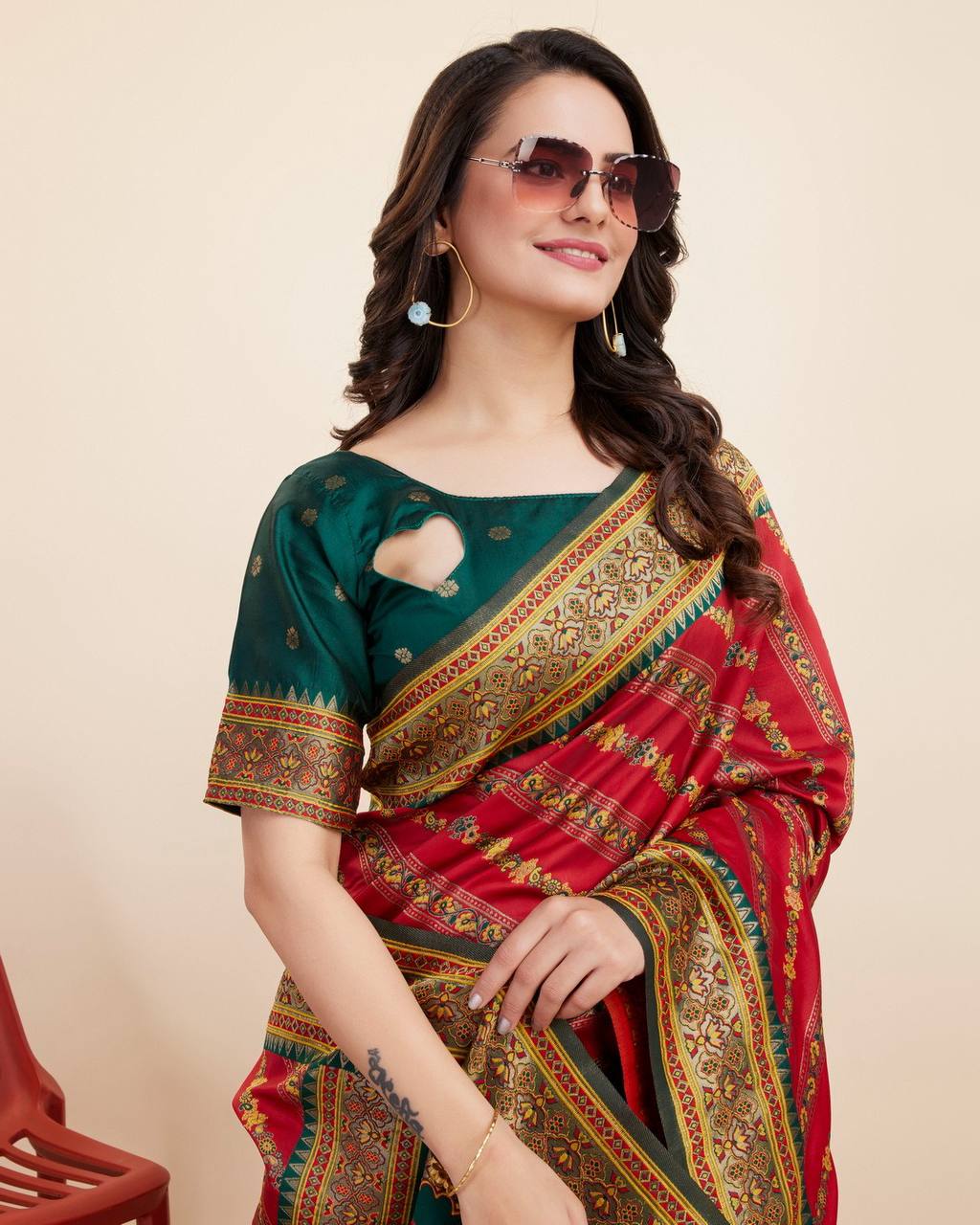 Exquisite Designer Soft Banarasi Silk Red Saree with Jacquard Work & Rich Pallu Colorful Saree