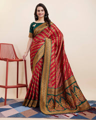 Exquisite Designer Soft Banarasi Silk Red Saree with Jacquard Work & Rich Pallu Colorful Saree