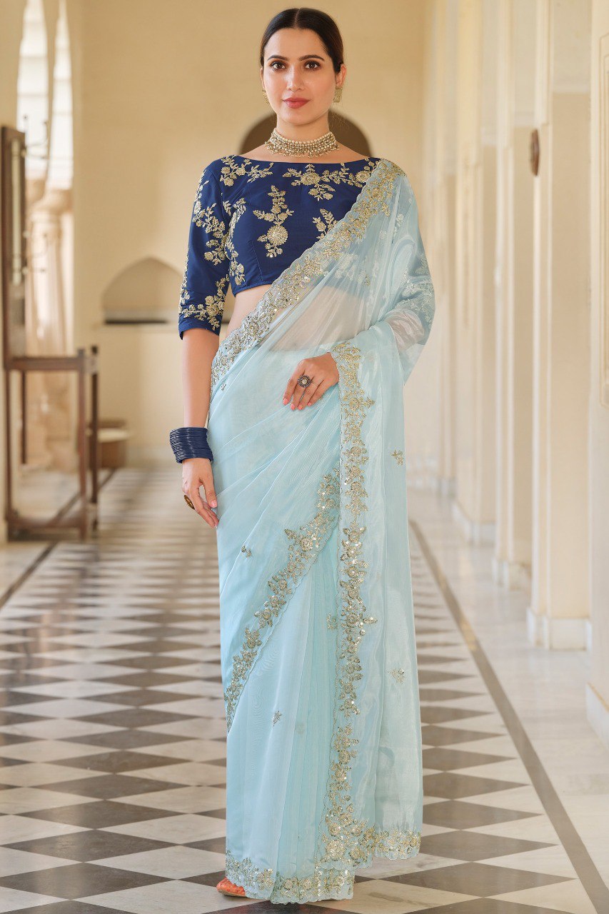 Exquisite Embroidered Georgette Saree with Cutwork Border Colorful Saree