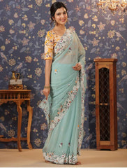 Exquisite Embroidered Soft Georgette Saree - Perfect for Weddings Colorful Saree