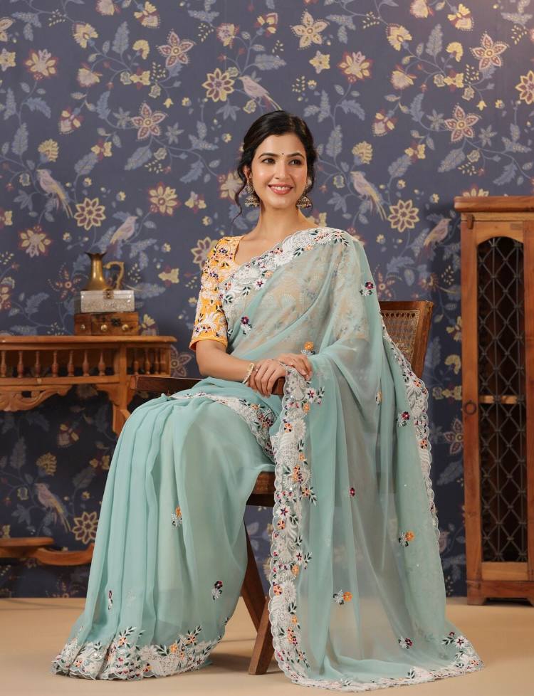 Exquisite Embroidered Soft Georgette Saree - Perfect for Weddings Colorful Saree