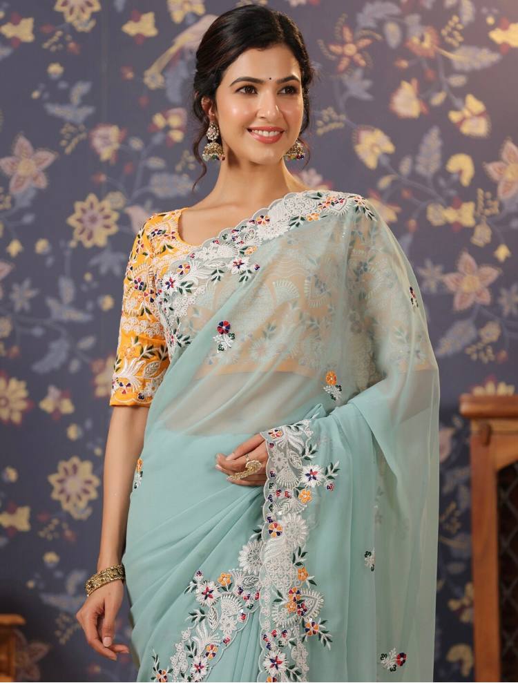 Exquisite Embroidered Soft Georgette Saree - Perfect for Weddings Colorful Saree