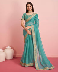 Exquisite Embroidered Taby Silk Organza Sky Blue Saree Colorful Saree