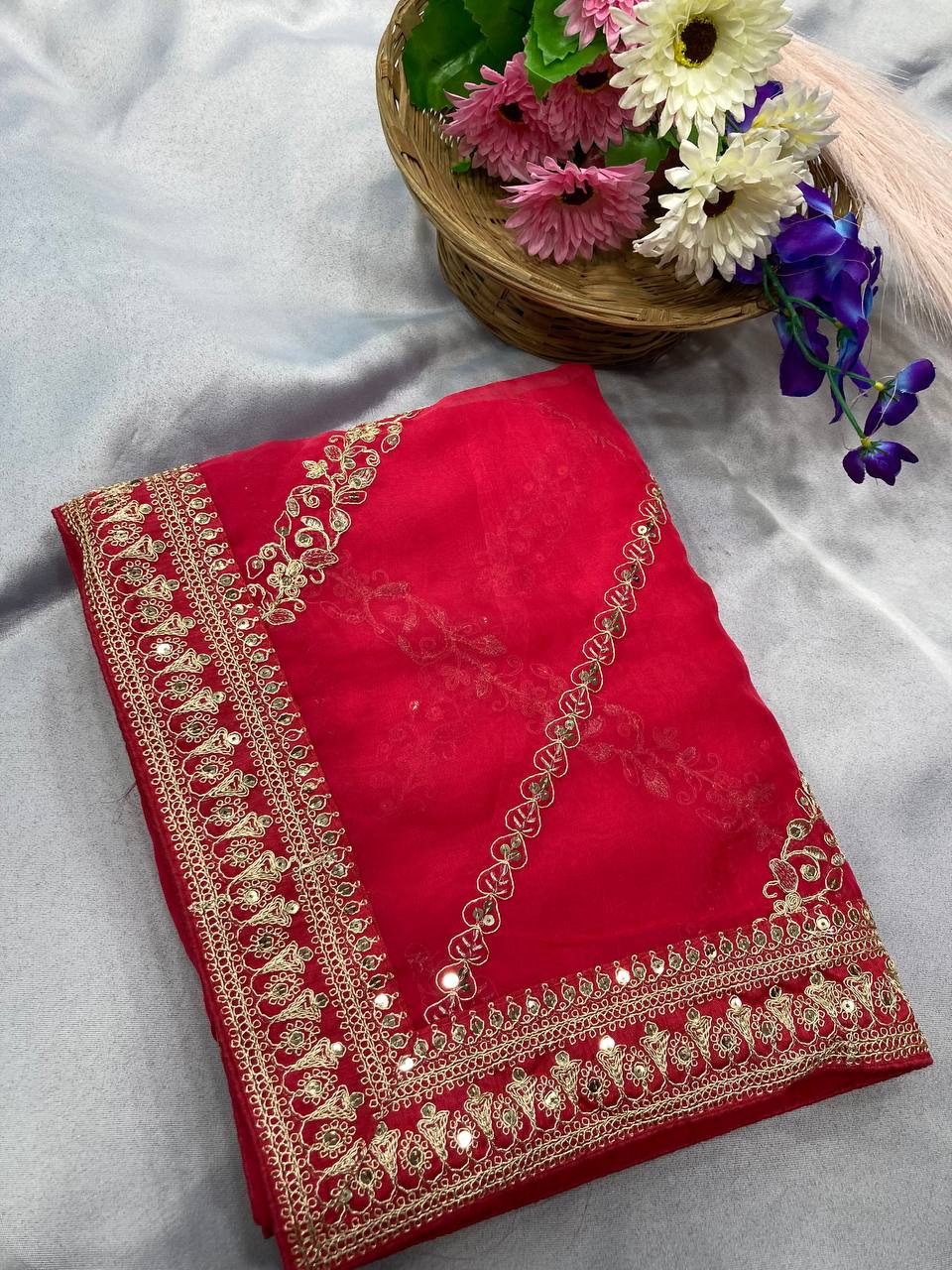 Exquisite Embroidered Taby Silk Pink Saree with Breathtaking Sequence Work Blouse Colorful Saree