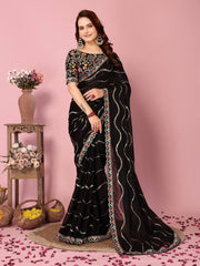 Exquisite Embroidered Wedding Black Saree in Premium Rangoli Silk Colorful Saree