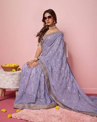 Exquisite Georgette Purple Saree with Sequin Work and Mono Banglory Silk Blouse Colorful Saree