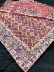 Exquisite Hand-Embroidered Pink Saree in Butter Silk Net with Piping Border Colorful Saree