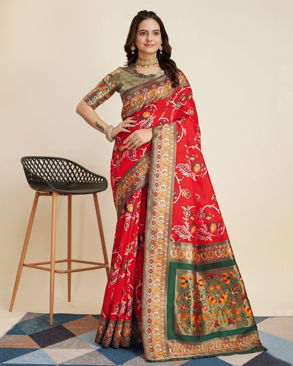 Exquisite Kanjivaram Silk Red Saree with Rich Zari Jacquard Work Colorful Saree