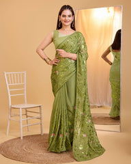 Exquisite Sequined Taby Organza Silk Designer Green Saree Colorful Saree