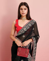 Exquisite Soft Fox Georgette Black Saree with Embroidery & Cut Work Border Colorful Saree