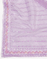 Exquisite Soft Gold Net Lavender Saree with Multi Work Cut Border & Sequined Embroidery Colorful Saree