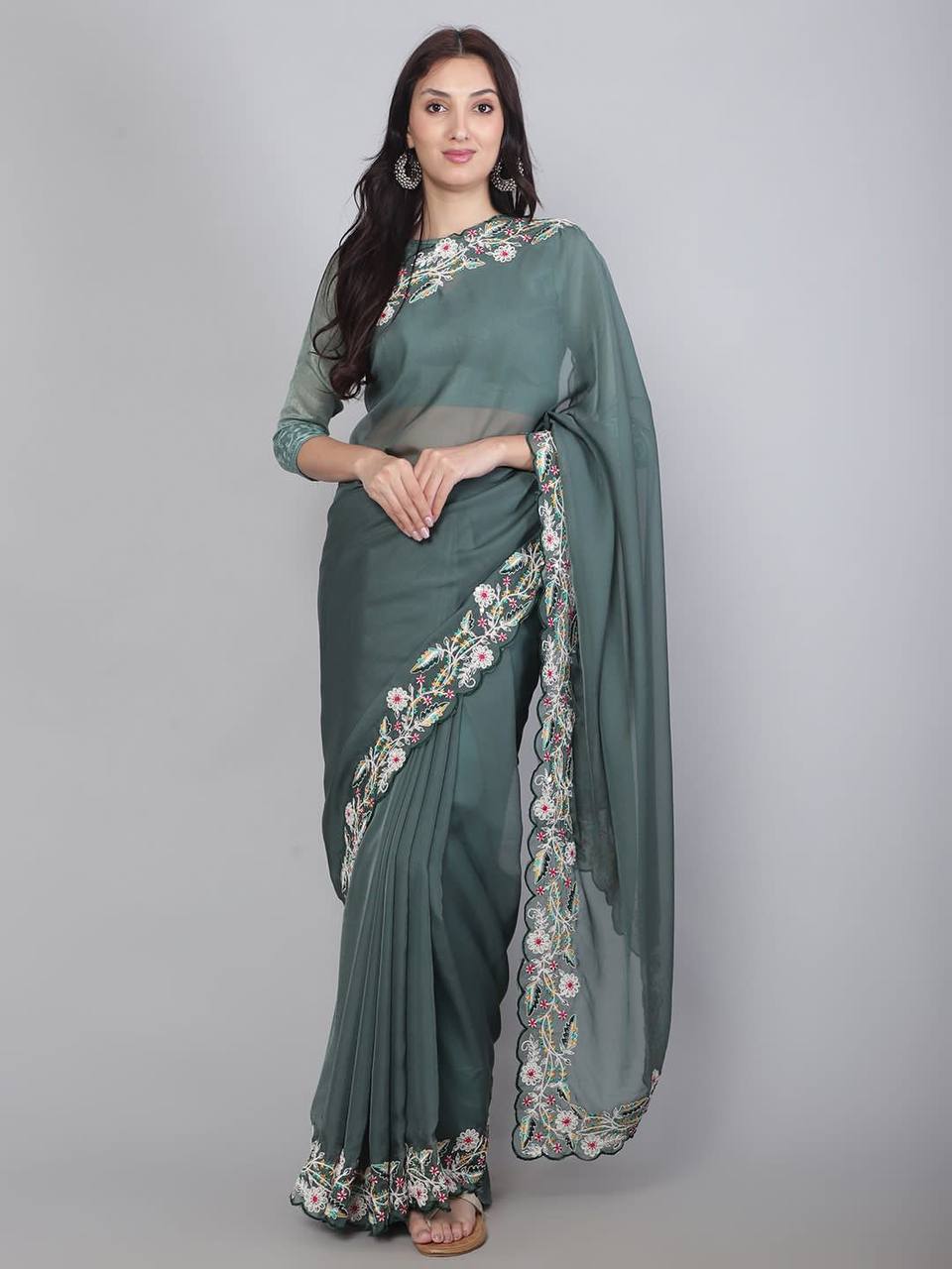 Exquisite Taby Organza Saree with C-Pallu Embroidery and Heavy Embroidered Blouse Colorful Saree